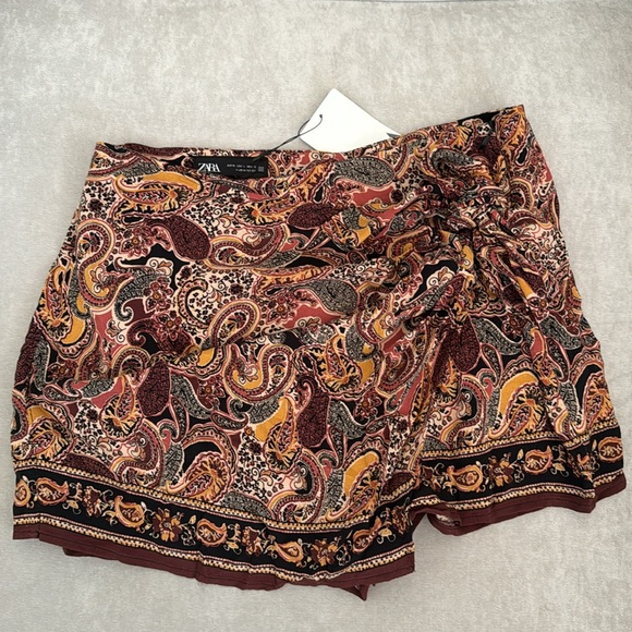 NWT! Zara Floral Paisley Print Wrap Tie Mini Skort size Medium - Picture 5 of 15